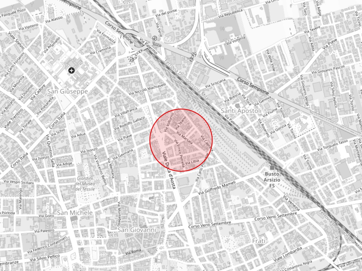 Mappa della zona di Via Pergolesi, Busto Arsizio (VA)